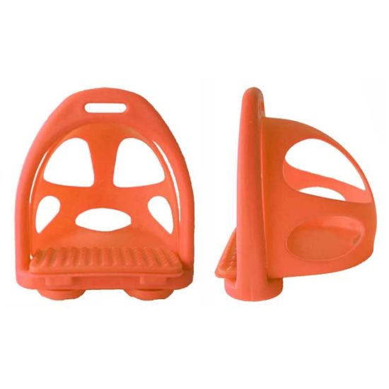 plastic polymet composite horse endurance stirrups with removable cage orange